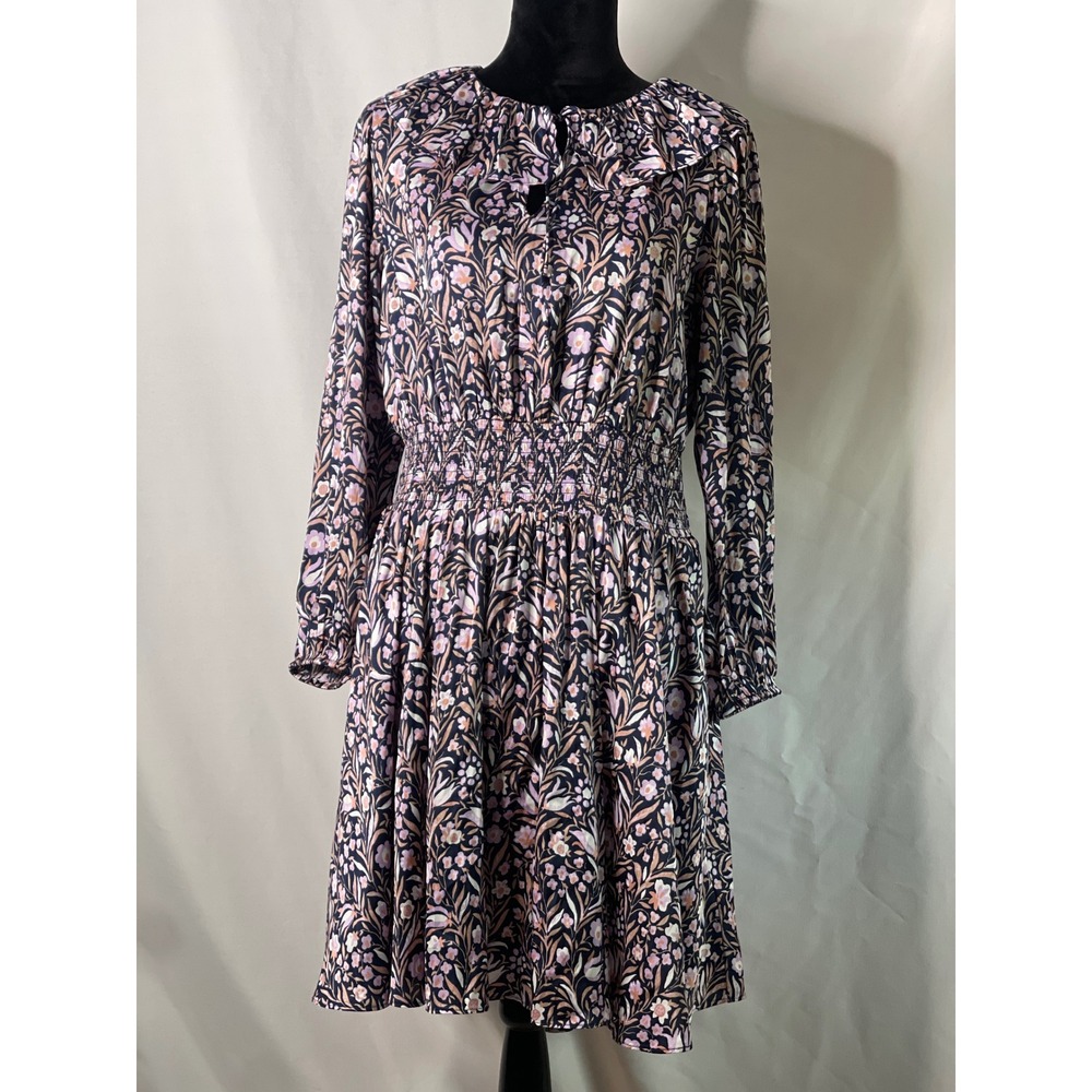 J.Crew Re-Imagined Floral Ruffle Collar Smocked Mini Dress Navy Pink Medium